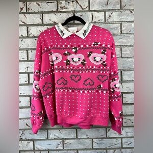 Vintage | Pink Hearts & Bears Patterned Sweater